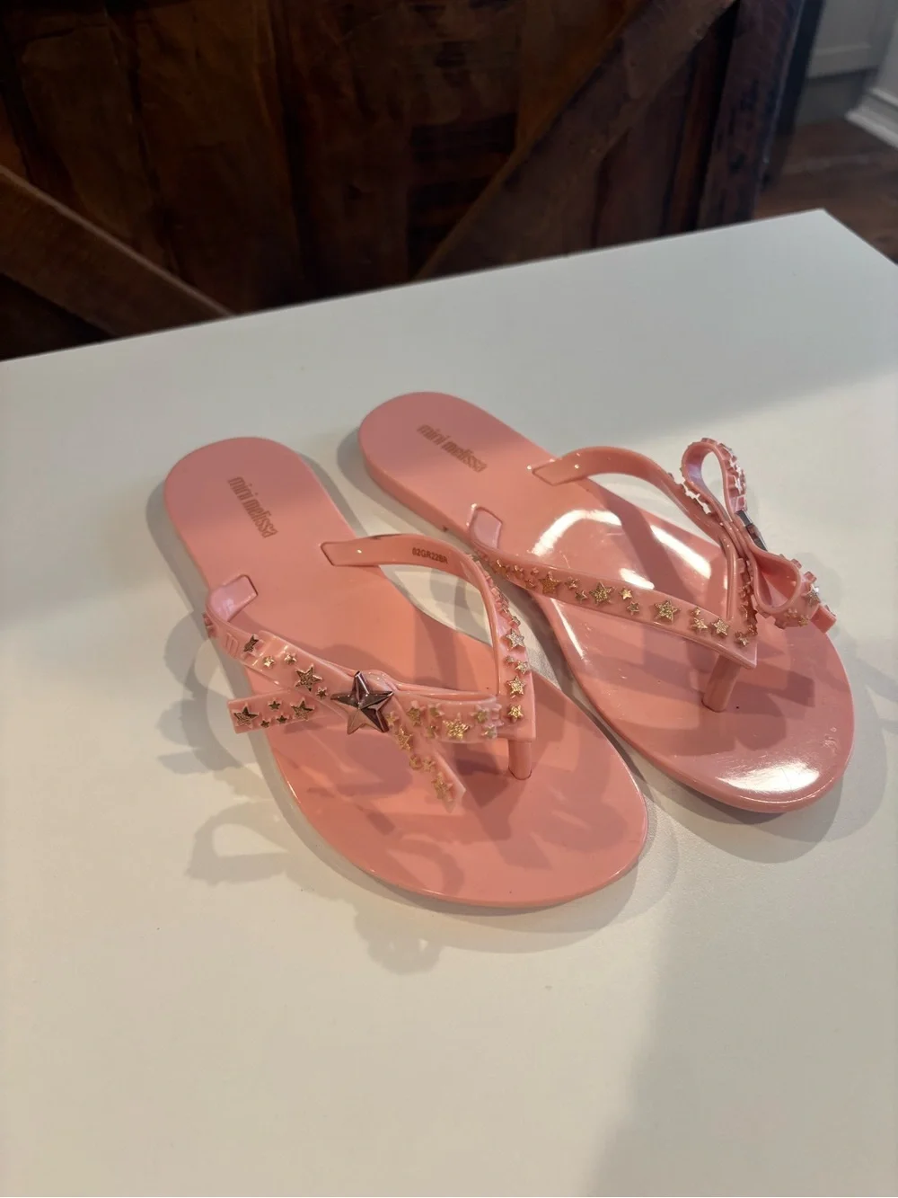 Mini Melissa Pink Star-Embellished Jelly Flip Flops